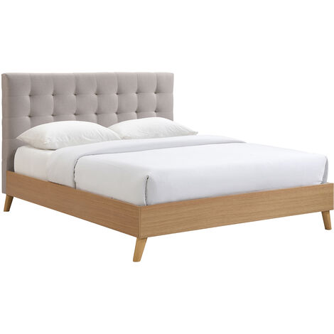Letto matrimoniale scandinavo legno e tessuto beige 160 x 200cm LYNN