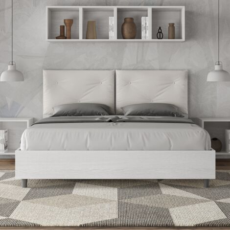 Letto matrimoniale senza rete 160x190 bianco frassino cuscini similpelle bianco Egos Appia