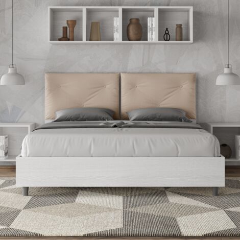 Letto matrimoniale senza rete 160x190 bianco frassino cuscini similpelle tortora Egos Appia
