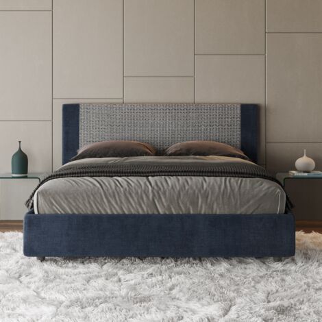 Letto matrimoniale senza rete imbottito 160x200 tessuto Labirinto 9 blu Rosal