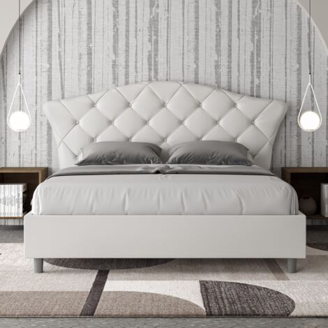 Letto matrimoniale senza rete imbottito 160x210 similpelle bianco Langre