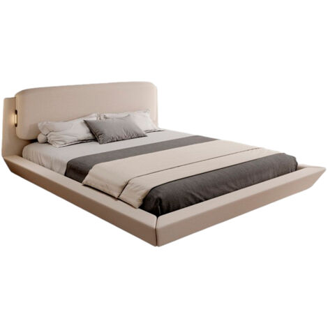 Letto matrimoniale sospeso con testiera  Con rete a doghe  beige  Letto in legno e lino  Modello Diana  Per materasso 180x200