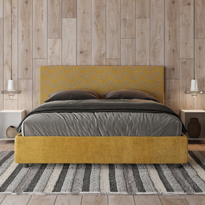 Letto matrimoniale con rete imbottito 160x190 tessuto Era 6 giallo Arla