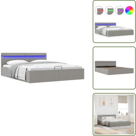 Letto matrimoniale - vidaXL Giroletto con Contenitore e LED Grigio Chiaro Tessuto 180x200cm - Striscia LED