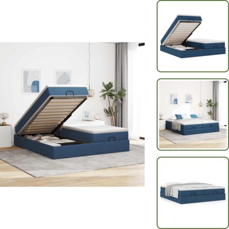 Letto matrimoniale - vidaXL Struttura Letto Pouf con Materassi Blu 180x200cm in Tessuto - Coprimaterasso