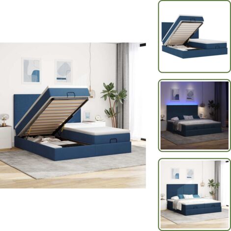 Letto matrimoniale - vidaXL Struttura Letto Pouf con Materassi Blu 180x200cm in Tessuto - Coprimaterasso lavabile