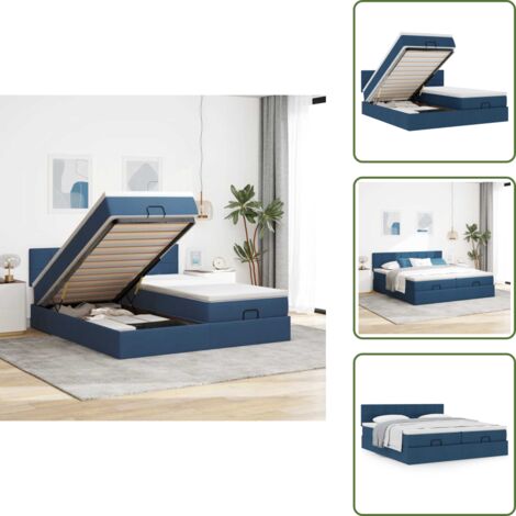 Letto matrimoniale - vidaXL Struttura Letto Pouf con Materassi Blu 180x200cm in Tessuto - Letto con testiera