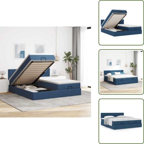 Letto matrimoniale - vidaXL Struttura Letto Pouf con Materassi Blu 200x200 cm in Tessuto - Letto con testiera