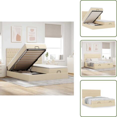 Letto matrimoniale - vidaXL Struttura Letto Pouf con Materassi Crema 180x200 cm in Tessuto - Coprimaterasso lavabile