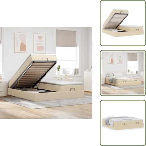 Letto matrimoniale - vidaXL Struttura Letto Pouf con Materassi Crema 180x200 cm in Tessuto - Letto con materasso