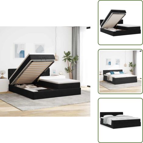 Letto matrimoniale - vidaXL Struttura Letto Pouf con Materassi Nero 160x200 cm in Velluto - Letto con testiera