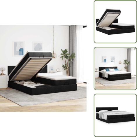 Letto matrimoniale - vidaXL Struttura Letto Pouf con Materassi Nero 180x200 cm in Tessuto - Letto con testiera