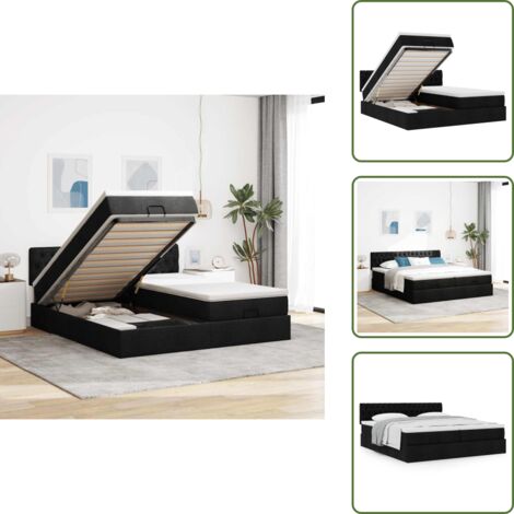 Letto matrimoniale - vidaXL Struttura Letto Pouf con Materassi Nero 180x200 cm in Tessuto - Letto con testiera