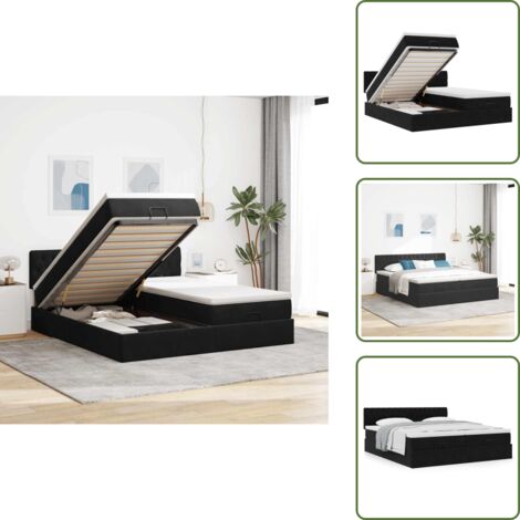 Letto matrimoniale - vidaXL Struttura Letto Pouf con Materassi Nero 180x200 cm in Velluto - Coprimaterasso lavabile