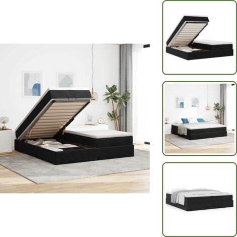 Letto matrimoniale - vidaXL Struttura Letto Pouf con Materassi Nero 180x200 cm in Velluto - Materasso morbido