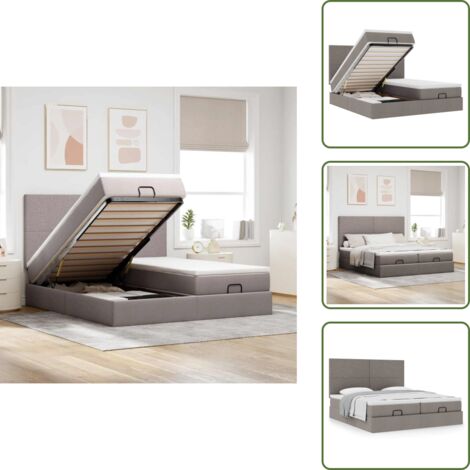 Letto matrimoniale - vidaXL Struttura Letto Pouf con Materassi Tortora 180x200cm in Tessuto - Coprimaterasso lavabile