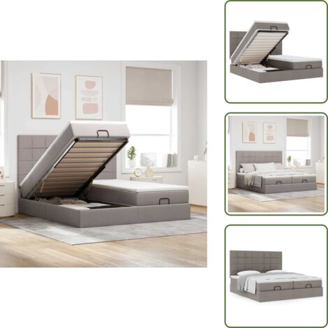 Letto matrimoniale - vidaXL Struttura Letto Pouf con Materassi Tortora 180x200cm in Tessuto - Coprimaterasso lavabile