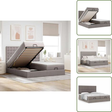 Letto matrimoniale - vidaXL Struttura Letto Pouf con Materassi Tortora 180x200cm in Tessuto - Coprimaterasso lavabile