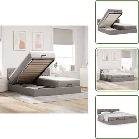 Letto matrimoniale - vidaXL Struttura Letto Pouf con Materassi Tortora 180x200cm in Tessuto - Letto con testiera