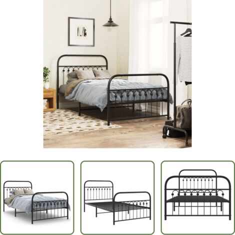 Letto metallico -  Giroletto con Testiera e Pediera Metallo Nero 100x190 cm