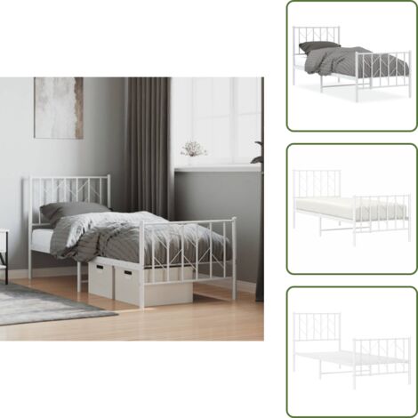 Letto metallico - vidaXL Giroletto con Testiera e Pediera Metallo Bianco 75x190 cm - Letto con doghe