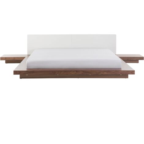 Letto moderno 180 x 200 cm con piattaforma comodini Testata in ecopelle MDF Legno di frassino marrone Zen