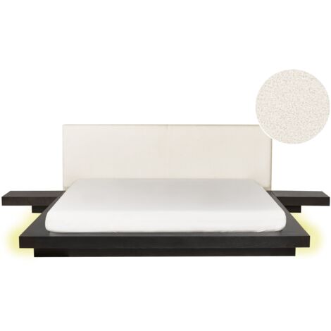 Letto moderno 180 x 200 cm con piattaforma con comodini a LED testata bouclé in frassino scuro Zen