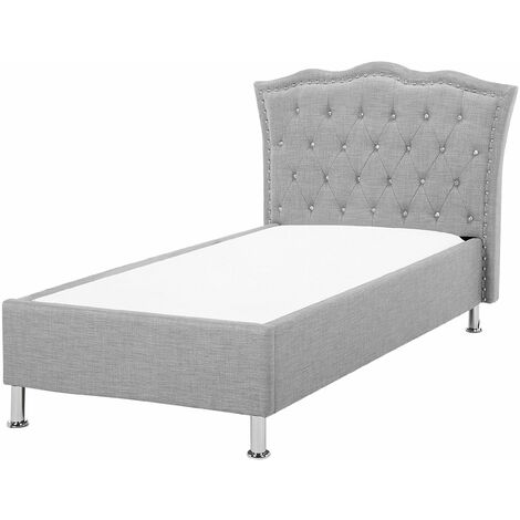 Letto singolo Laura, Letto contenitore con rivestimento in tessuto, 100%  Made in Italy, Apertura frontale, adatto per materasso Cm 90x200, Tortora