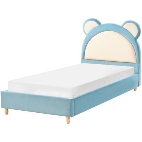Letto moderno in velluto per bambini con base a doghe blu Mailles