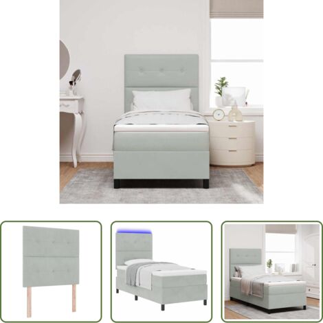 Letto moderno -  Letto a Sorgente LED Grigio chiaro 100 x 200 cm Velluto