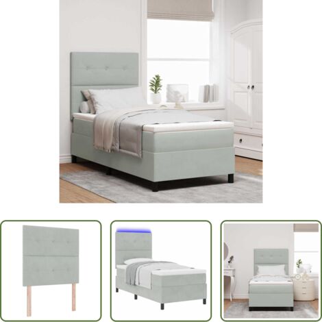Letto moderno -  Letto a Sorgente LED Grigio chiaro 90 x 190 cm Velluto