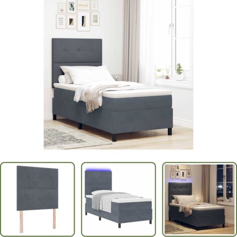 Letto moderno -  Letto a Sorgente LED Grigio scuro 100 x 200 cm Velluto