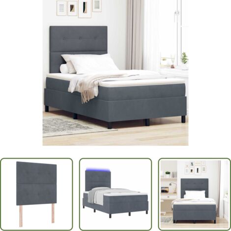 Letto moderno -  Letto a Sorgente LED Grigio scuro 120 x 200 cm Velluto