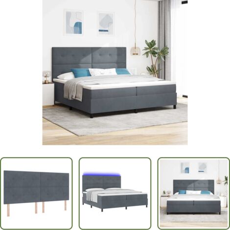 Letto moderno -  Letto a Sorgente LED Grigio scuro 200 x 200 cm Velluto
