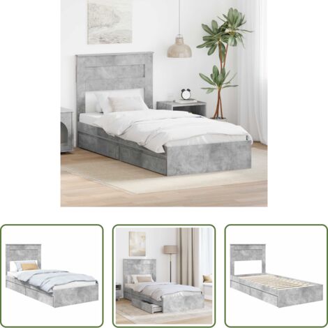 Letto moderno -  Letto con Contenitore con testiera Grigio cemento 75 x 190 cm