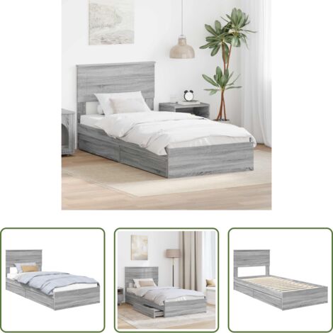 Letto moderno -  Letto con Contenitore con testiera Grigio Sonoma 100 x 200 cm