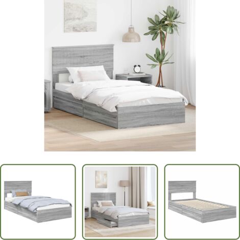 Letto moderno -  Letto con Contenitore con testiera Grigio Sonoma 100 x 200 cm