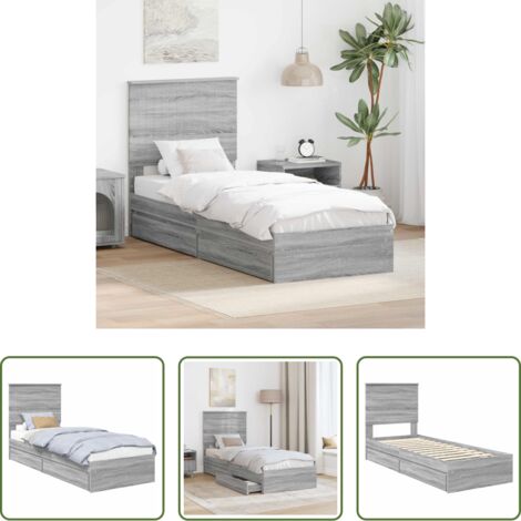 Letto moderno -  Letto con Contenitore con testiera Grigio Sonoma 75 x 190 cm