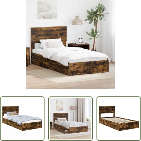 Letto moderno -  Letto con Contenitore con testiera Rovere fumé 100 x 200 cm