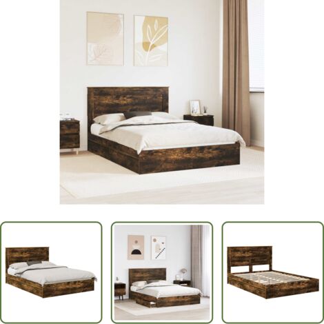 Letto moderno -  Letto con Contenitore con testiera Rovere fumé 160 x 200 cm