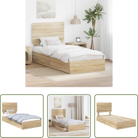 Letto moderno -  Letto con Contenitore con testiera Rovere Sonoma 100 x 200 cm