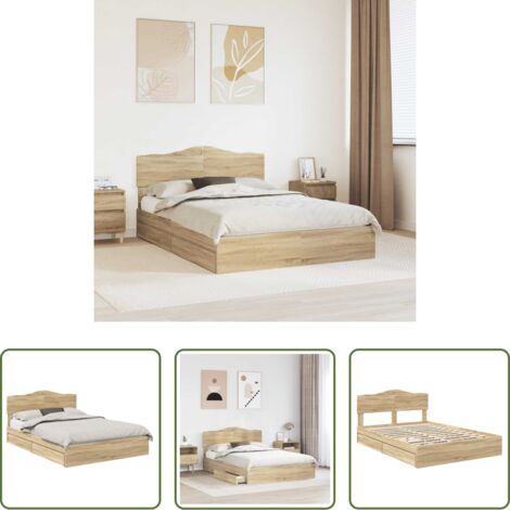 Letto moderno -  Letto con Contenitore con testiera Rovere Sonoma 140 x 190 cm