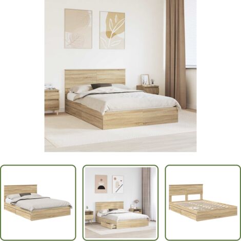 Letto moderno -  Letto con Contenitore con testiera Rovere Sonoma 140 x 190 cm