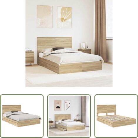 Letto moderno -  Letto con Contenitore con testiera Rovere Sonoma 140 x 190 cm