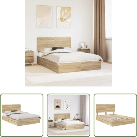 Letto moderno -  Letto con Contenitore con testiera Rovere Sonoma 140 x 200 cm