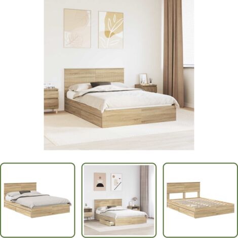 Letto moderno -  Letto con Contenitore con testiera Rovere Sonoma 140 x 200 cm