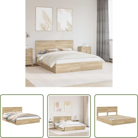 Letto moderno -  Letto con Contenitore con testiera Rovere Sonoma 160 x 200 cm