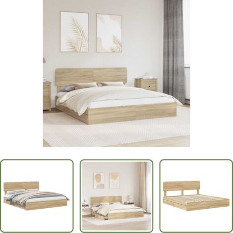 Letto moderno -  Letto con Contenitore con testiera Rovere Sonoma 180 x 200 cm