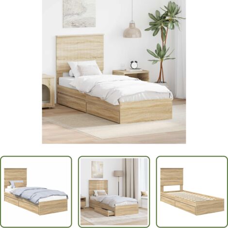 Letto moderno -  Letto con Contenitore con testiera Rovere Sonoma 75 x 190 cm