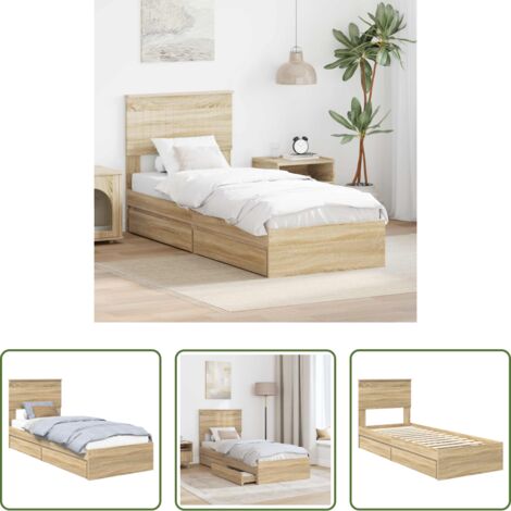 Letto moderno -  Letto con Contenitore con testiera Rovere Sonoma 75 x 190 cm